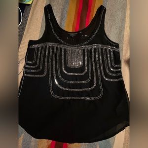 Guess intricate silver beading on black sheer top. Holiday party. Size M.